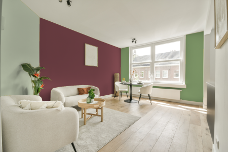 kamer in kleur Ppg1052-6 met designkleuren op de wanden