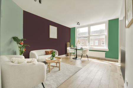 kamer in kleur Ppg1054-7 met designkleuren op de wanden