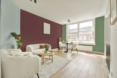 kamer in kleur Ppg1055-6 met designkleuren op de wanden