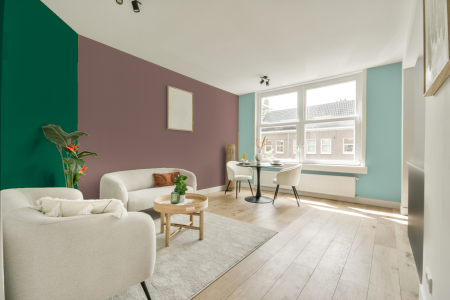 kamer in kleur Ppg1060-5 met designkleuren op de wanden