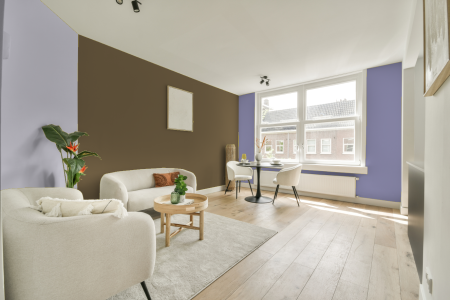 kamer in kleur Ppg1102-6 met designkleuren op de wanden