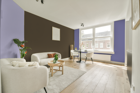 kamer in kleur Ppg1102-7 met designkleuren op de wanden