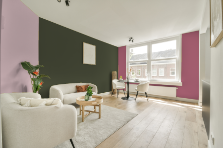 kamer in kleur Ppg1124-7 met designkleuren op de wanden