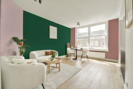 kamer in kleur Ppg1132-7 met designkleuren op de wanden