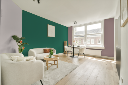 kamer in kleur Ppg1140-6 met designkleuren op de wanden