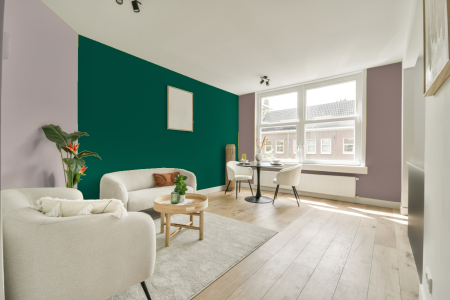 kamer in kleur Ppg1141-7 met designkleuren op de wanden