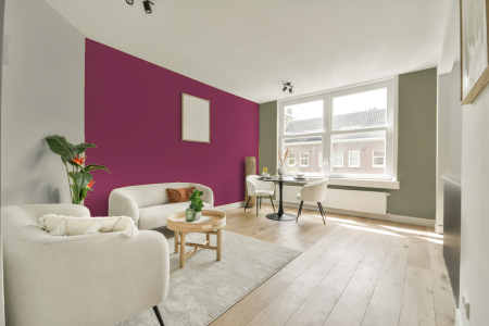 kamer in kleur Ppg1182-7 met designkleuren op de wanden