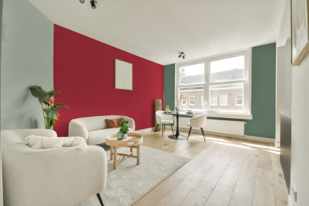 kamer in kleur Ppg1185-7 met designkleuren op de wanden