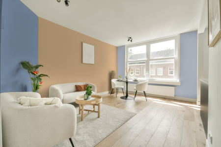 kamer in kleur Ppg1207-4 met designkleuren op de wanden