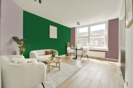 kamer in kleur Ppg1226-7 met designkleuren op de wanden