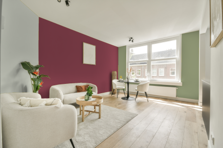 kamer in kleur Ppg13-14 met designkleuren op de wanden