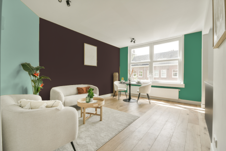 kamer in kleur Ppg16-24 met designkleuren op de wanden