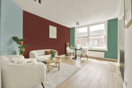 kamer in kleur Ppg16-32 met designkleuren op de wanden