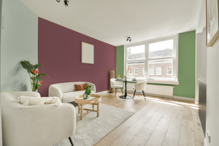 kamer in kleur Ppg18-22 met designkleuren op de wanden