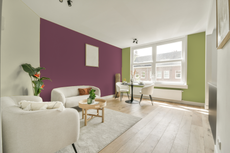 kamer in kleur Ppg18-23 met designkleuren op de wanden