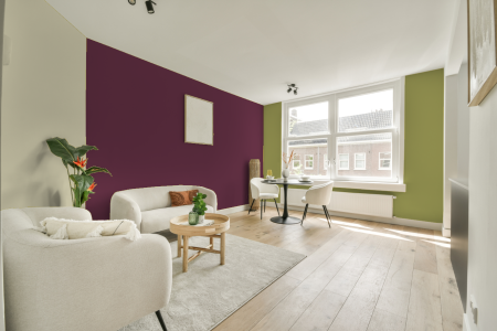 kamer in kleur Ppg18-24 met designkleuren op de wanden