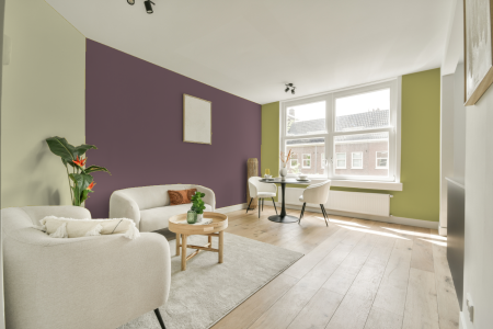 kamer in kleur A0.10.40 met designkleuren op de wanden