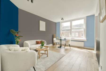 kamer in kleur E4.05.55 met designkleuren op de wanden