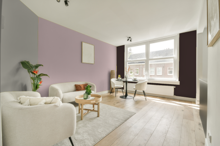 woonkamer met neutrale kleuren en Subtle lilac