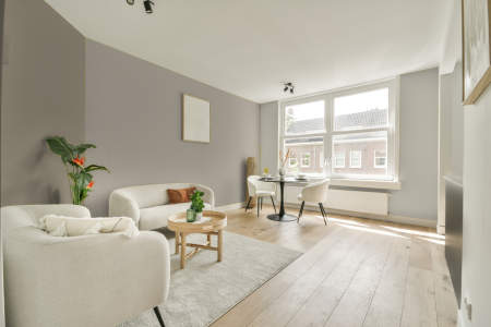 woonkamer met neutrale kleuren en Subtle stone