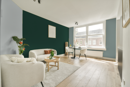 woonkamer met neutrale kleuren en S 7020-b90g