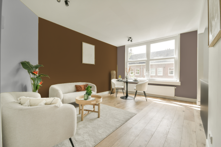 woonkamer met neutrale kleuren en Ral 070 40 30