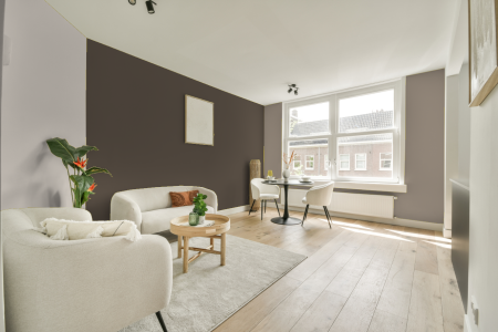 woonkamer met neutrale kleuren en Ral 075 40 10