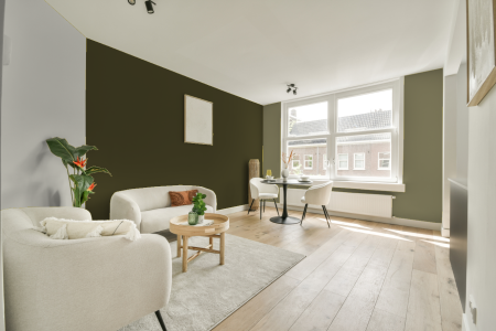 woonkamer met neutrale kleuren en Ral 100 30 20