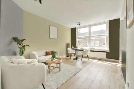 woonkamer met neutrale kleuren en Ral 100 90 20