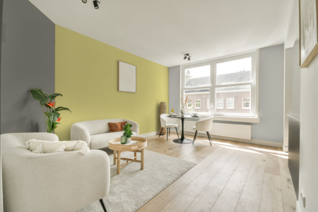 woonkamer met neutrale kleuren en Ral 100 90 40