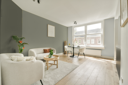 woonkamer met neutrale kleuren en Ral 110 70 10