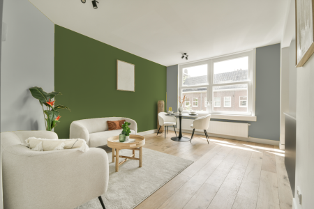 woonkamer met neutrale kleuren en Ral 120 50 30