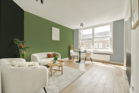 woonkamer met neutrale kleuren en Ral 120 60 30