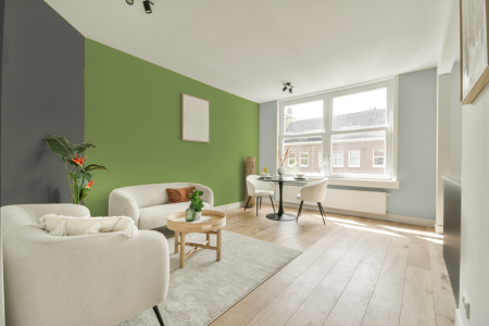 woonkamer met neutrale kleuren en Ral 120 70 40