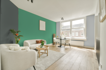 woonkamer met neutrale kleuren en Ral 160 70 35