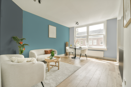 woonkamer met neutrale kleuren en Ral 210 70 15