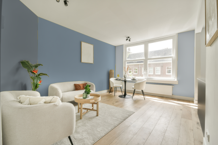 woonkamer met neutrale kleuren en Ral 250 70 10