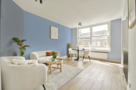 woonkamer met neutrale kleuren en Ral 260 80 15