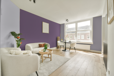 woonkamer met neutrale kleuren en Ral 320 50 20