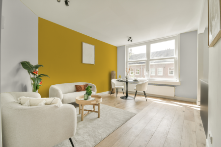 woonkamer met neutrale kleuren en Ral 1012