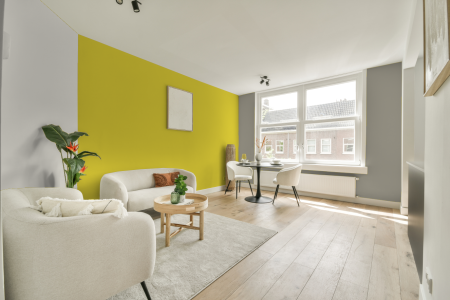 woonkamer met neutrale kleuren en Ral 1016