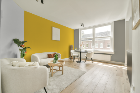 woonkamer met neutrale kleuren en Ral 1018