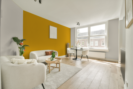 woonkamer met neutrale kleuren en Ral 1032