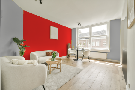 woonkamer met neutrale kleuren en Ral 3026