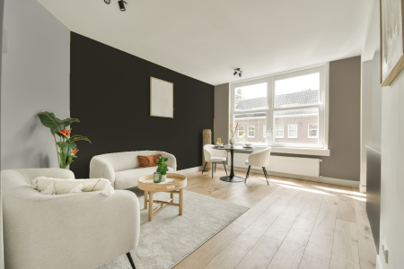 woonkamer met neutrale kleuren en Ral 6008