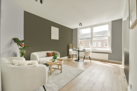 woonkamer met neutrale kleuren en Ral 6013