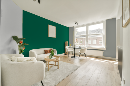 woonkamer met neutrale kleuren en Ral 6016