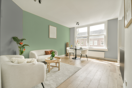 woonkamer met neutrale kleuren en Ral 6019