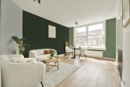 woonkamer met neutrale kleuren en Ral 6020