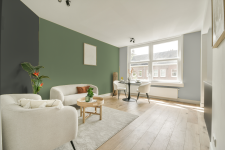 woonkamer met neutrale kleuren en Ral 6021